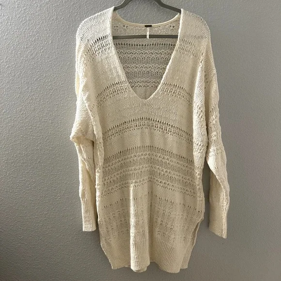 Free People Women's Hot Tropics Pullover Sweater Crochet Ivory Size Large - Picture 4 of 10
